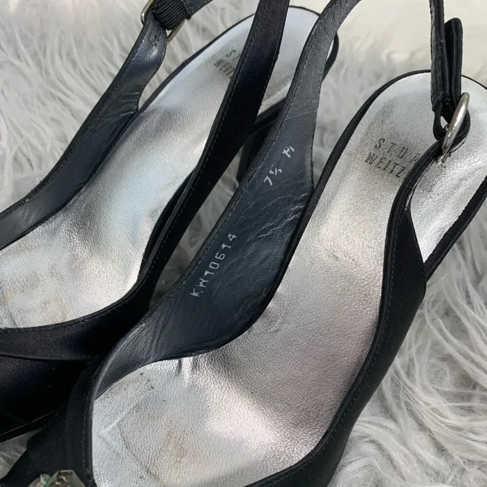 5/$30 Stuart Weitzman Satin Peep Toe Sling Back Heels